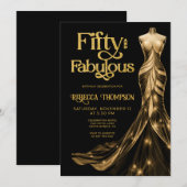 Invitation Fifty and Fabulous Gold Dress Black 50th Birthday (Devant / Derrière)