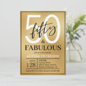 Invitation Fifty and Fabulous Gold Script 50th Birthday (Debout devant)