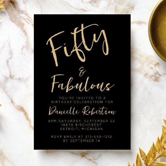 Invitation Fifty and Fabulous Gold Script 50th Birthday Party