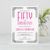 Invitation Fifty and Fabulous Hot Pink Art Deco 50th Birthday (Debout devant)