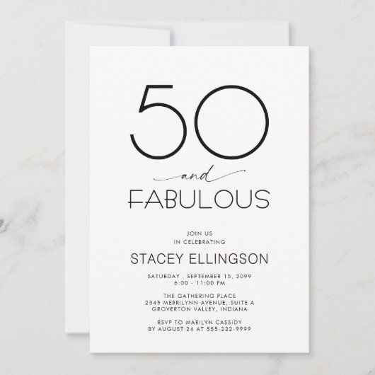 Invitation Fifty and Fabulous Minimal 50th Birthday Party (Devant)