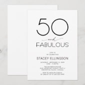Invitation Fifty and Fabulous Minimal 50th Birthday Party (Devant / Derrière)