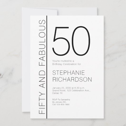 Invitation Fifty and Fabulous Modern 50th Birthday Party (Devant)