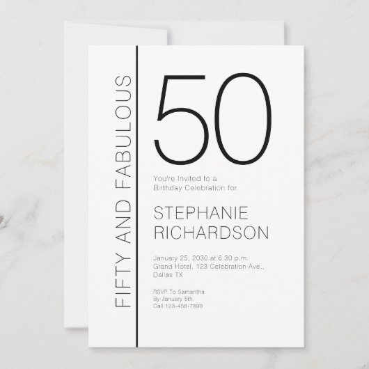 Invitation Fifty and Fabulous Modern 50th Birthday Party (Devant)
