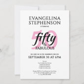 Invitation Fifty and Fabulous Modern Pink White 50th Birthday (Devant)