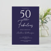Invitation Fifty and Fabulous Navy 50th Birthday Party (Debout devant)
