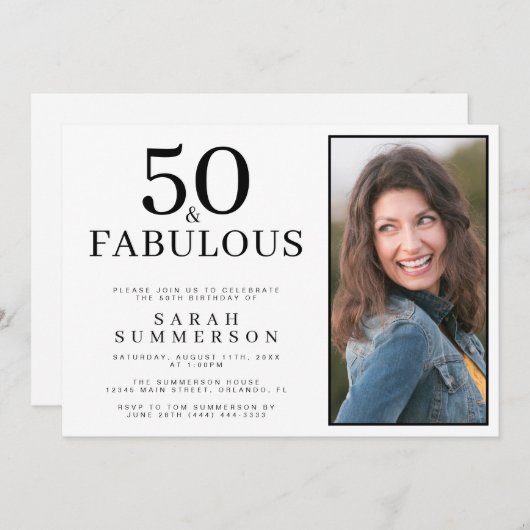 Invitation Fifty and Fabulous Photo 50th Birthday Party (Devant / Derrière)