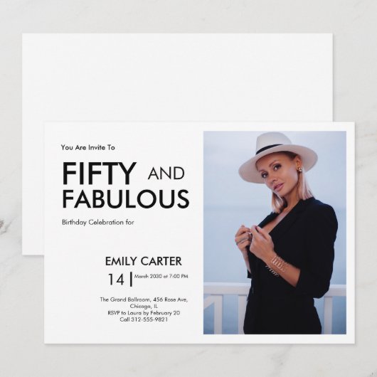 Invitation Fifty and Fabulous Photo 50th Birthday Party (Devant / Derrière)