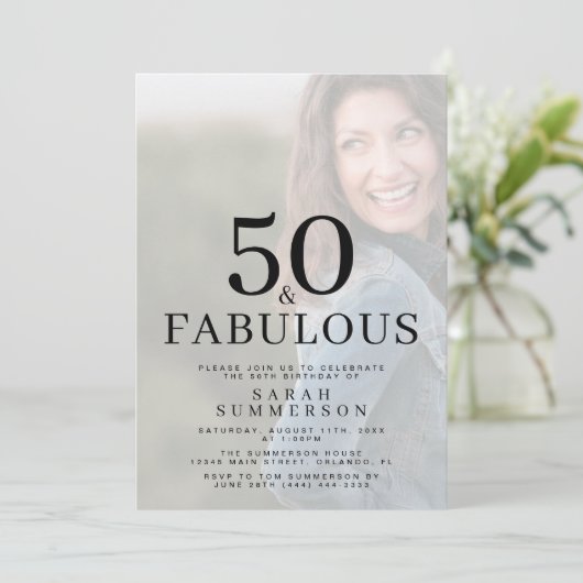 Invitation Fifty and Fabulous Photo 50th Birthday Party (Debout devant)