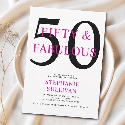 Invitation Fifty and Fabulous Pink 50th Birthday Party
