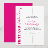 Invitation Fifty and Fabulous Pink Black 50th Birthday Party (Devant / Derrière)