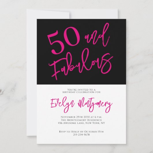 Invitation Fifty and Fabulous Pink Black 50th Birthday Party  (Devant)