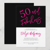 Invitation Fifty and Fabulous Pink Black 50th Birthday Party  (Devant / Derrière)