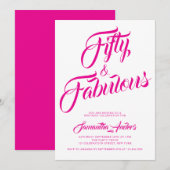 Invitation Fifty and Fabulous Pink Script 50th Birthday Party (Devant / Derrière)