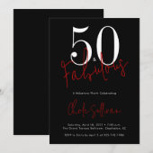 Invitation Fifty and Fabulous Red Black 50th Birthday Party (Devant / Derrière)