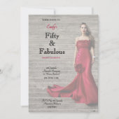 Invitation Fifty and Fabulous Red Dress Script Birthday (Devant)
