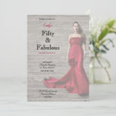Invitation Fifty and Fabulous Red Dress Script Birthday (Debout devant)