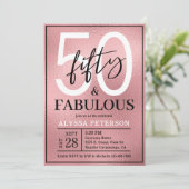Invitation Fifty and Fabulous Rose Gold Script 50th Birthday (Debout devant)