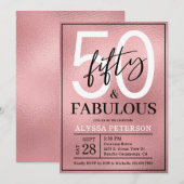 Invitation Fifty and Fabulous Rose Gold Script 50th Birthday (Devant / Derrière)