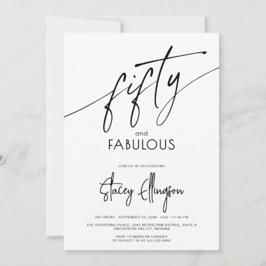 Invitation Fifty and Fabulous Script 50th Birthday Party (Devant)