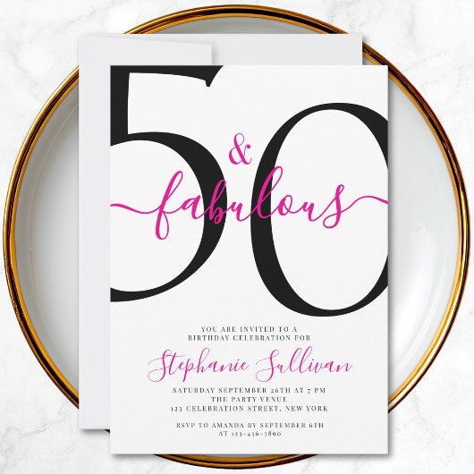 Invitation Fifty and Fabulous Script 50th Birthday Party