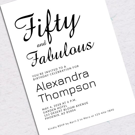 Invitation Fifty and Fabulous Script 50th Birthday Party