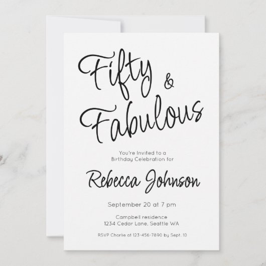 Invitation Fifty and Fabulous Script Black 50th Birthday (Devant)