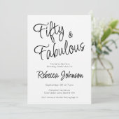 Invitation Fifty and Fabulous Script Black 50th Birthday (Debout devant)