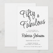 Invitation Fifty and Fabulous Script Black 50th Birthday (Devant / Derrière)