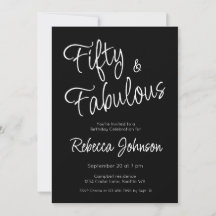 Fifty and Fabulous Script Black 50th Birthday