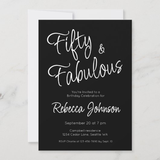 Invitation Fifty and Fabulous Script Black 50th Birthday (Devant)