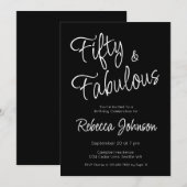 Invitation Fifty and Fabulous Script Black 50th Birthday (Devant / Derrière)