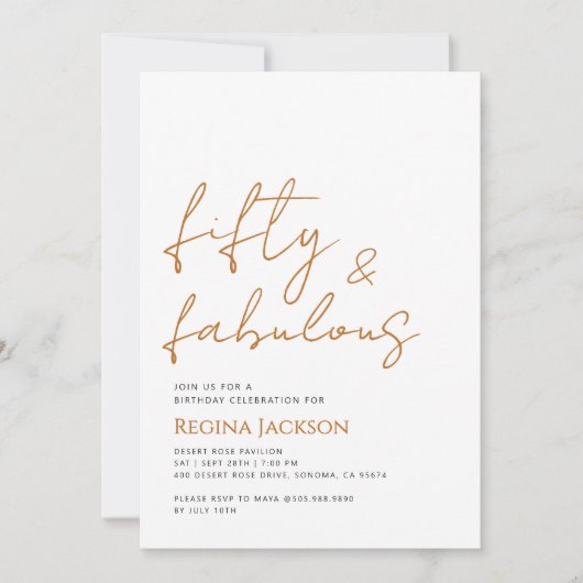 Invitation Fifty And Fabulous Script Gold 50th Birthday Party (Devant)
