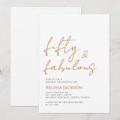 Invitation Fifty And Fabulous Script Gold 50th Birthday Party (Devant / Derrière)