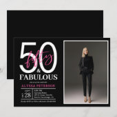 Invitation Fifty and Fabulous Script Photo 50th Birthday  (Devant / Derrière)