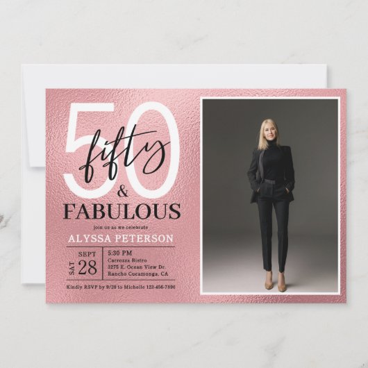 Invitation Fifty and Fabulous Script Photo 50th Birthday (Devant)