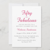 Invitation Fifty and Fabulous Script Pink 50th Birthday Party (Devant)