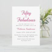 Invitation Fifty and Fabulous Script Pink 50th Birthday Party (Debout devant)