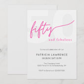 Invitation Fifty and Fabulous Script Pink 50th Birthday Party (Devant / Derrière)