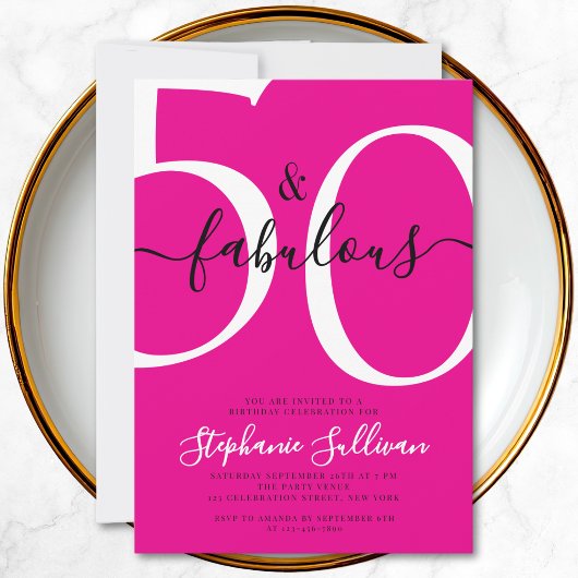 Invitation Fifty and Fabulous Script Pink 50th Birthday Party