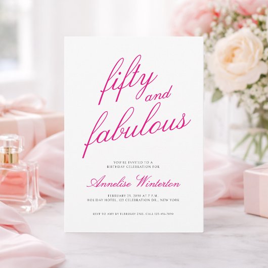 Invitation Fifty and Fabulous Script Pink 50th Birthday Party