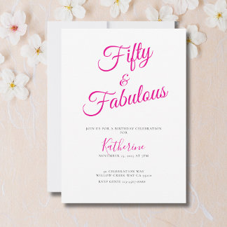 Invitation Fifty and Fabulous Script Pink 50th Birthday Party