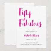 Invitation Fifty and Fabulous Script Pink 50th Birthday Party (Devant / Derrière)