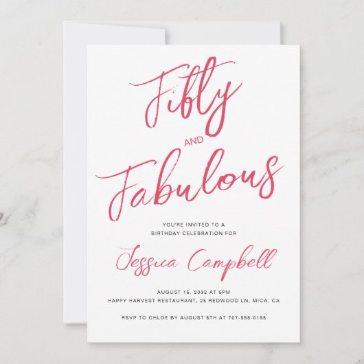 Invitation Fifty and Fabulous Script Pink 50th Birthday Party (Devant)