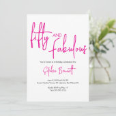 Invitation Fifty and Fabulous Script Pink 50th Birthday Party (Debout devant)