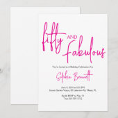 Invitation Fifty and Fabulous Script Pink 50th Birthday Party (Devant / Derrière)