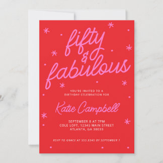Invitation Fifty and Fabulous Script Pink Red 50th Birthday 