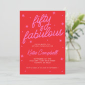 Invitation Fifty and Fabulous Script Pink Red 50th Birthday (Debout devant)