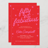 Invitation Fifty and Fabulous Script Pink Red 50th Birthday (Devant / Derrière)