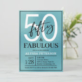 Invitation Fifty and Fabulous Teal Script 50th Birthday (Debout devant)